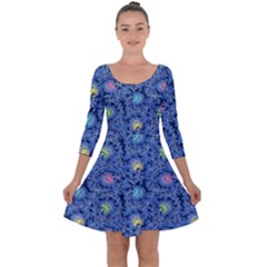 Floral Design Asia Seamless Pattern Quarter Sleeve Skater Dress