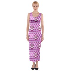 Paulownia Flowers Japanese Style Fitted Maxi Dress