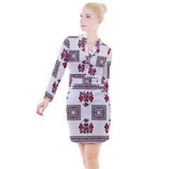 Ornament Pattern Background Design Button Long Sleeve Dress by Pakrebo