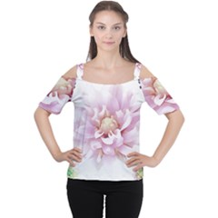 Abstract Transparent Image Flower Cutout Shoulder Tee