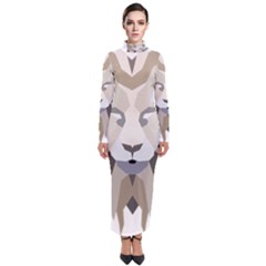 Polygonal Low Poly Lion Feline Turtleneck Maxi Dress