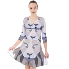 Polygonal Low Poly Lion Feline Quarter Sleeve Front Wrap Dress