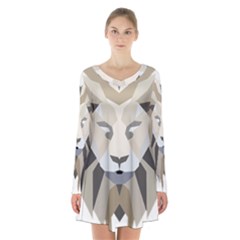 Polygonal Low Poly Lion Feline Long Sleeve Velvet V-neck Dress