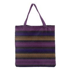 Stripes Pink Yellow Purple Grey Grocery Tote Bag by BrightVibesDesign