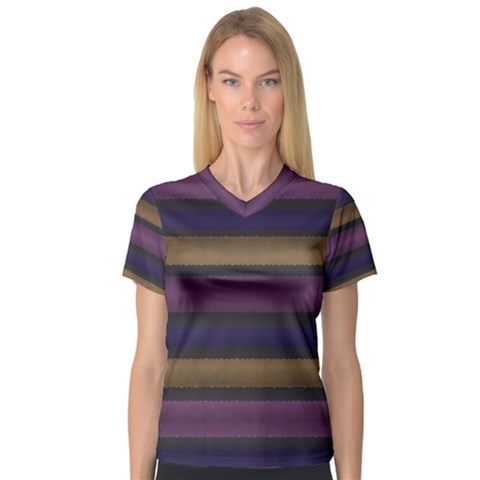 Stripes Pink Yellow Purple Grey V-neck Sport Mesh Tee by BrightVibesDesign