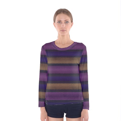 Stripes Pink Yellow Purple Grey Women s Long Sleeve Tee by BrightVibesDesign