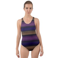 Stripes Pink Yellow Purple Grey Cut-out Back One Piece Swimsuit by BrightVibesDesign