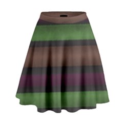 Stripes Green Brown Pink Grey High Waist Skirt by BrightVibesDesign