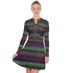 Stripes Green Brown Pink Grey Long Sleeve Panel Dress by BrightVibesDesign