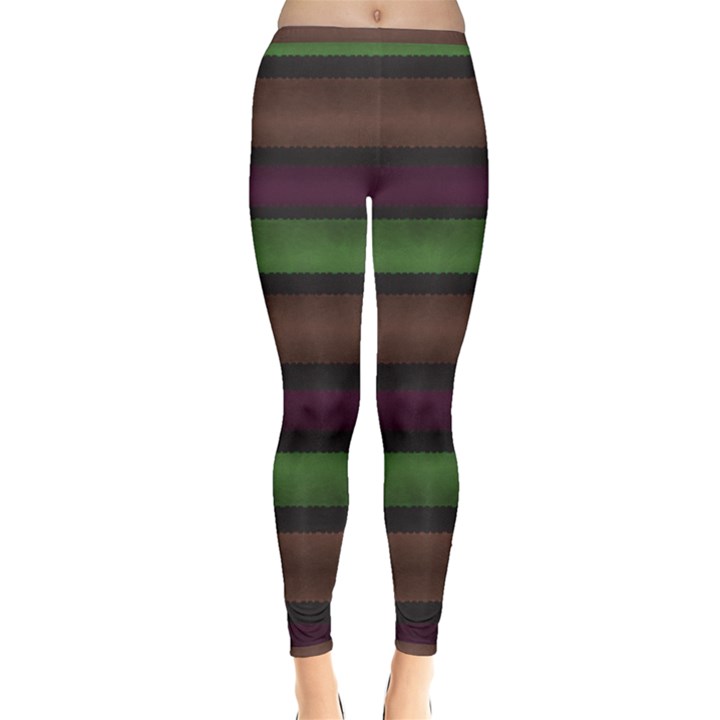 Stripes Green Brown Pink Grey Inside Out Leggings