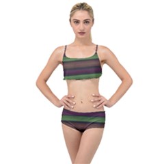 Stripes Green Brown Pink Grey Layered Top Bikini Set by BrightVibesDesign