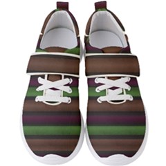 Stripes Green Brown Pink Grey Men s Velcro Strap Shoes by BrightVibesDesign