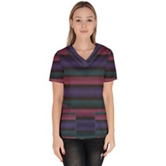 Stripes Pink Purple Teal Grey Women s V-neck Scrub Top by BrightVibesDesign