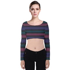 Stripes Pink Purple Teal Grey Velvet Long Sleeve Crop Top by BrightVibesDesign