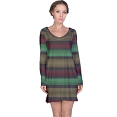 Stripes Green Red Yellow Grey Long Sleeve Nightdress by BrightVibesDesign