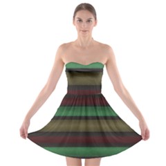 Stripes Green Red Yellow Grey Strapless Bra Top Dress by BrightVibesDesign