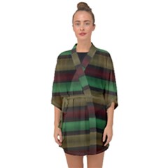 Stripes Green Red Yellow Grey Half Sleeve Chiffon Kimono by BrightVibesDesign