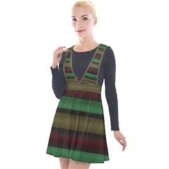 Stripes Green Red Yellow Grey Plunge Pinafore Velour Dress by BrightVibesDesign