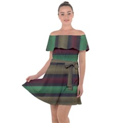 Stripes Green Red Yellow Grey Off Shoulder Velour Dress by BrightVibesDesign