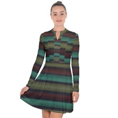 Stripes Green Yellow Brown Grey Long Sleeve Panel Dress by BrightVibesDesign