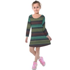 Stripes Green Yellow Brown Grey Kids  Long Sleeve Velvet Dress by BrightVibesDesign