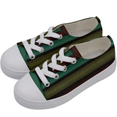 Stripes Green Yellow Brown Grey Kids  Low Top Canvas Sneakers by BrightVibesDesign