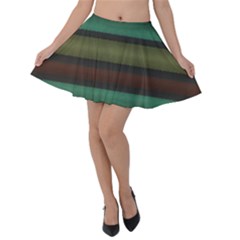 Stripes Green Yellow Brown Grey Velvet Skater Skirt by BrightVibesDesign