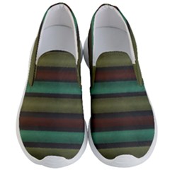 Stripes Green Yellow Brown Grey Men s Lightweight Slip Ons by BrightVibesDesign