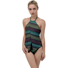 Stripes Green Yellow Brown Grey Go With The Flow One Piece Swimsuit by BrightVibesDesign