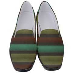 Stripes Green Yellow Brown Grey Women s Classic Loafer Heels by BrightVibesDesign