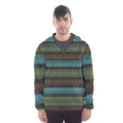 Stripes Teal Yellow Brown Grey Hooded Windbreaker (men) by BrightVibesDesign