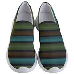 Stripes Teal Yellow Brown Grey Women s Lightweight Slip Ons by BrightVibesDesign