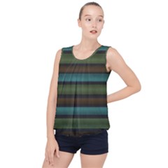 Stripes Teal Yellow Brown Grey Bubble Hem Chiffon Tank Top by BrightVibesDesign