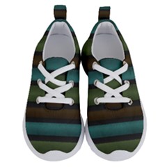 Stripes Teal Yellow Brown Grey Running Shoes by BrightVibesDesign