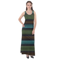 Stripes Teal Yellow Brown Grey Sleeveless Velour Maxi Dress