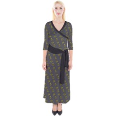 No Step On Snek Pattern Charcoal Dark Gray Background Meme Quarter Sleeve Wrap Maxi Dress by snek