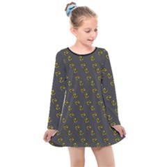 No Step On Snek Pattern Charcoal Dark Gray Background Meme Kids  Long Sleeve Dress by snek