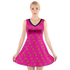 No Step On Snek Pattern Pink Background Meme V-neck Sleeveless Dress by snek