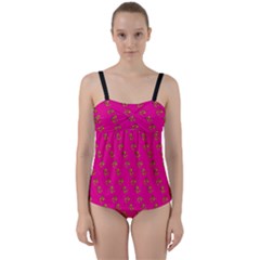 No Step On Snek Pattern Pink Background Meme Twist Front Tankini Set by snek