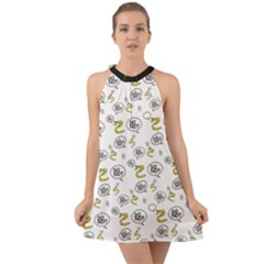 No Step On Snek Do Not Bubble Speech Pattern White Background Meme Halter Tie Back Chiffon Dress by snek