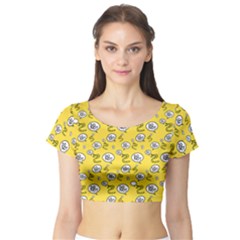 No Step On Snek Do Not Bubble Speech Pattern Yellow Background Meme Short Sleeve Crop Top by snek