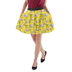 No Step On Snek Do Not Bubble Speech Pattern Yellow Background Meme A-line Pocket Skirt by snek