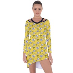 No Step On Snek Do Not Bubble Speech Pattern Yellow Background Meme Asymmetric Cut-out Shift Dress by snek