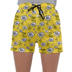 No Step On Snek Do Not Bubble Speech Pattern Yellow Background Meme Women s Satin Sleepwear Shorts by snek