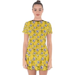 No Step On Snek Do Not Bubble Speech Pattern Yellow Background Meme Drop Hem Mini Chiffon Dress by snek