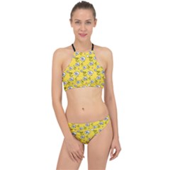 No Step On Snek Do Not Bubble Speech Pattern Yellow Background Meme Racer Front Bikini Set by snek