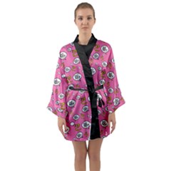 No Step On Snek Do Not Bubble Speech Pattern Pink Background Meme Long Sleeve Satin Kimono by snek