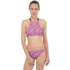 No Step On Snek Do Not Bubble Speech Pattern Pink Background Meme Racer Front Bikini Set by snek