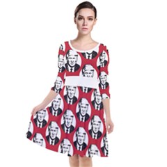 Trump Retro Face Pattern Maga Red Us Patriot Quarter Sleeve Waist Band Dress by snek