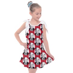 Trump Retro Face Pattern Maga Red Us Patriot Kids  Tie Up Tunic Dress by snek